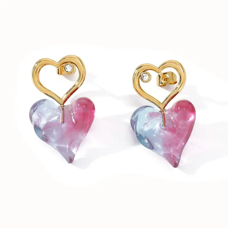 Ivanda Glass Heart Drop Earrings Pink Blue YWD8-E2504993 - view 02