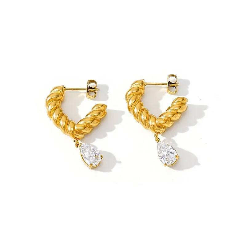 Ivanda Pearl Drop Hoop Earrings Gold Stainless YHTSE-260501 - view 04