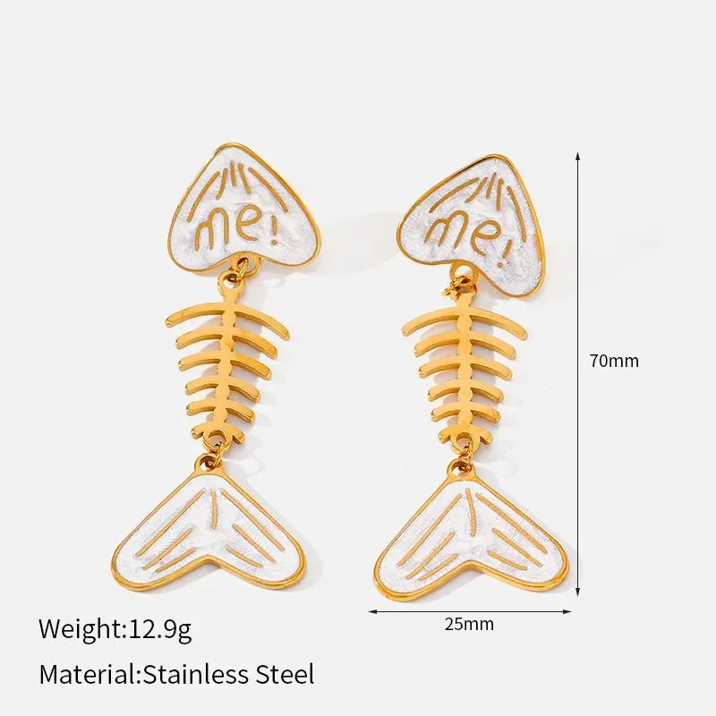 Ivanda Fishbone Enamel Drop Earrings PVD 18K Gold Plated Stainless Steel CHEH00801-1 - view 01