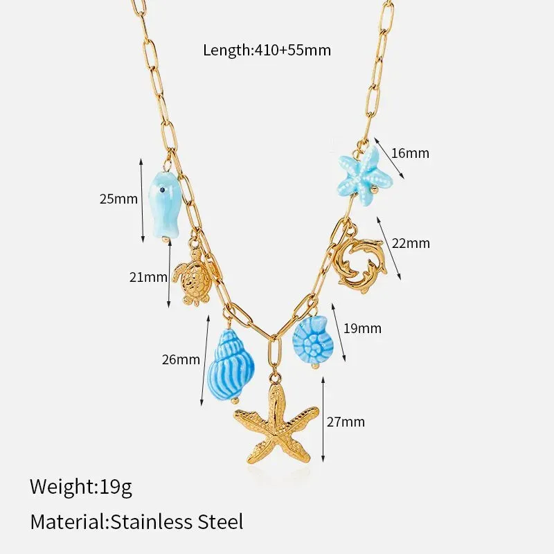 Ivanda Shell Charm Link Necklace Gold CHXL02751-1 - view 03