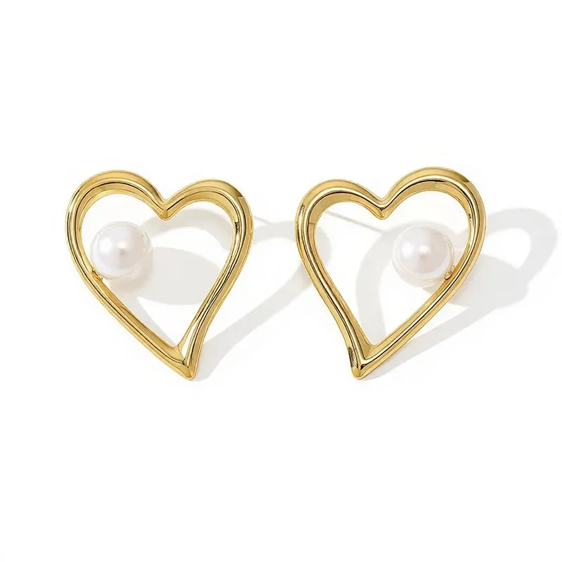 Ivanda Open Heart Pearl Stud Earrings Gold CHZRK616-37 - view 04