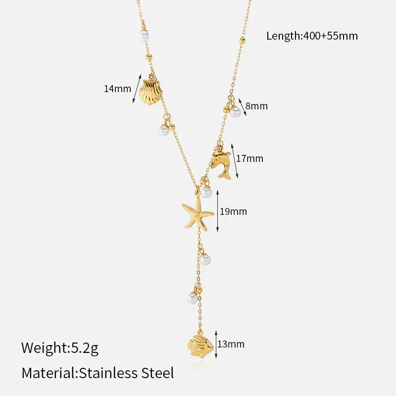 Ivanda Ocean Charm Lariat Necklace PVD 18K Gold Plated Stainless Steel CHXL02112-1 - view 04