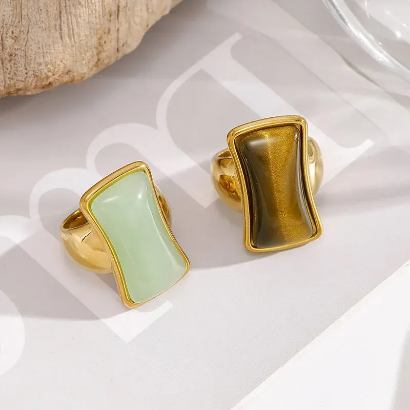 Ivanda Green Stone Dome Ring Gold Stainless Steel CH2602992-7 - view 02
