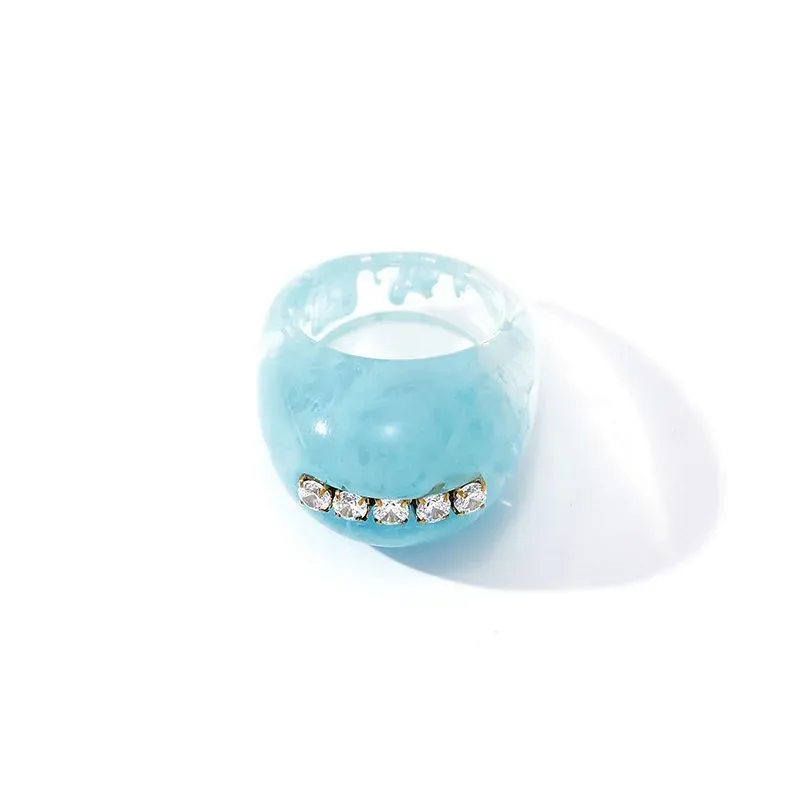 Ivanda Pink Resin Dome Ring with Crystal Bar YHTSR-260815 - view 03