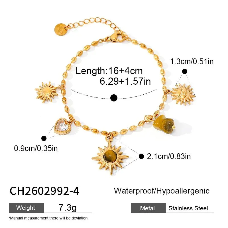 Ivanda Tiger's Eye Charm Bracelet Sun Heart Gold CH2602992-4 - view 01