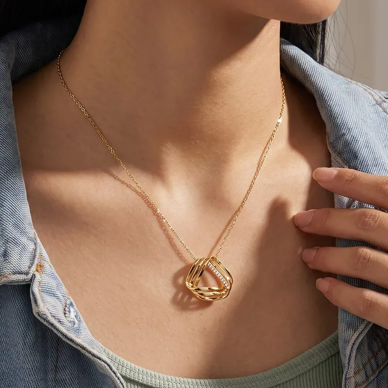 Ivanda Pavé Triangle Pendant Necklace Gold Stainless Steel CH260911-10 - view 05