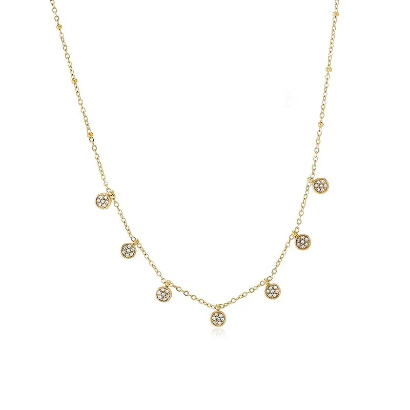 Ivanda Pavé Disc Drop Necklace PVD 18K Gold Plated Stainless Steel CH1928 - view 06
