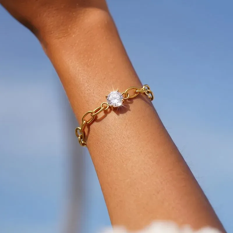 Ivanda Chunky Chain Bracelet Crystal Gold Stainless Steel YWD2-S2605405-B - view 05