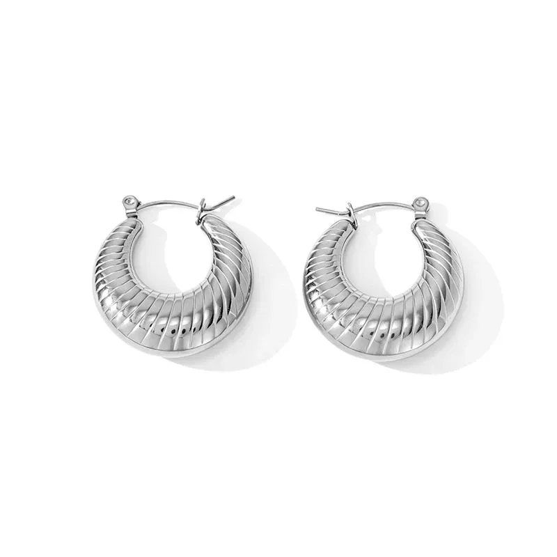 Ivanda Chunky Ribbed Hoop Earrings Gold Croissant YWDXS2605-E03 - view 04