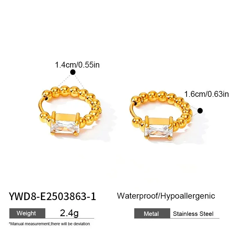 Ivanda Beaded Crystal Ring Baguette Gold Stainless YWD8-E2503863-1 - view 01