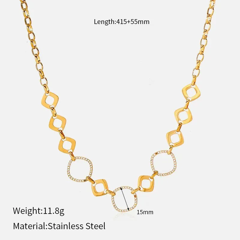 Ivanda Chunky Pavé Link Necklace Gold Statement CHZRK616-5 - view 01