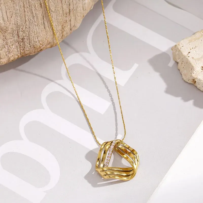 Ivanda Pavé Triangle Pendant Necklace Gold Stainless Steel CH260911-10 - view 03