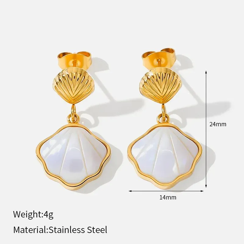 Ivanda Shell Stud Earrings Gold Stainless Steel CH1113 - view 01