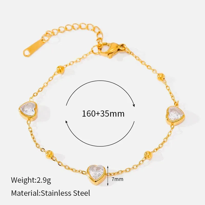 Ivanda Crystal Heart Chain Bracelet Gold CHOS-0852-J-W - view 01