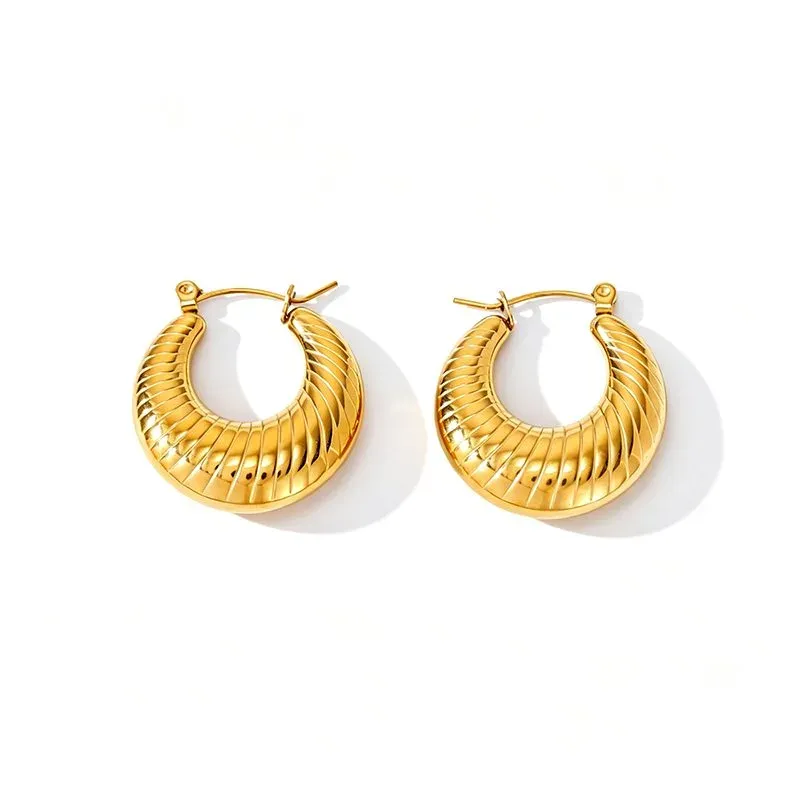 Ivanda Chunky Ribbed Hoop Earrings Gold Croissant YWDXS2605-E03 - view 03