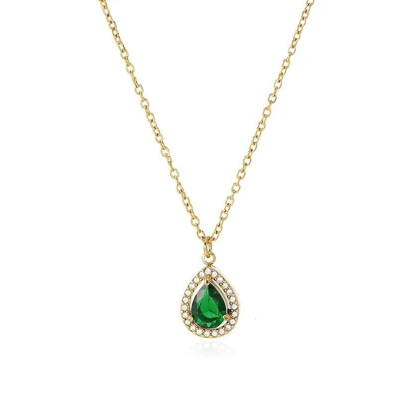 Ivanda Green Teardrop Pendant Necklace Gold CHZRK616-27 - view 05