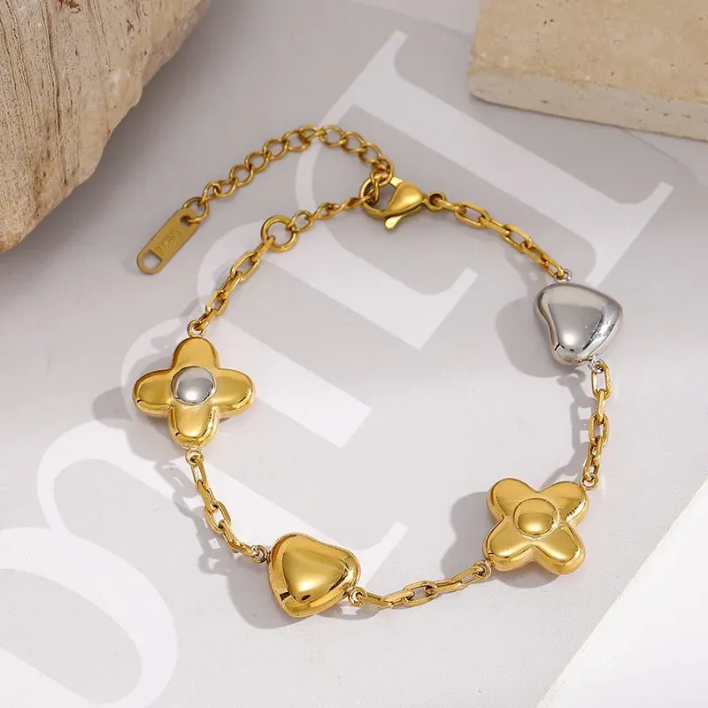 Ivanda Clover & Heart Charm Bracelet Two-Tone Gold YHTSB-260901 - view 03