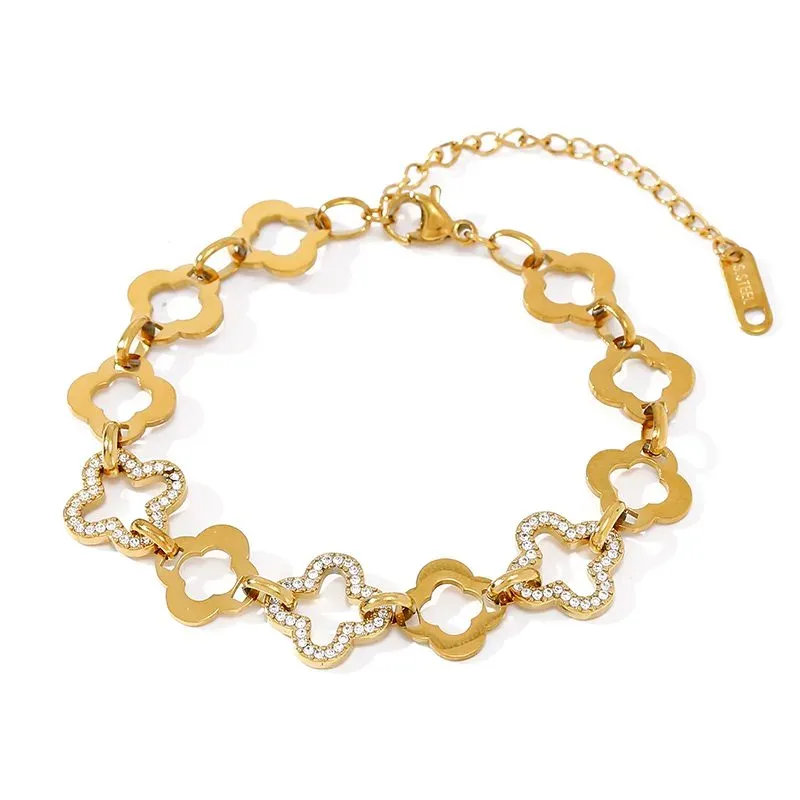 Ivanda Clover Link Bracelet Crystal Gold CHZRK616-1 - view 05