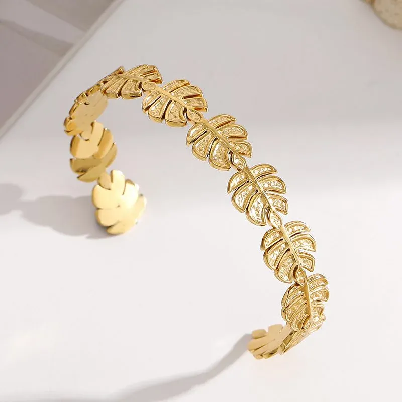 Ivanda Leaf Cuff Bangle PVD 18K Gold Plated Stainless Steel CH1917 - view 05