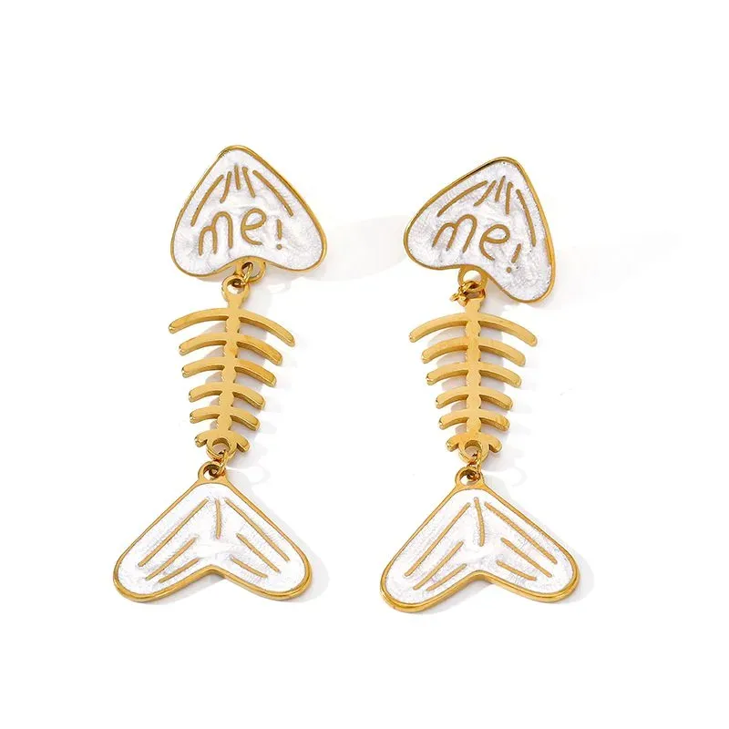 Ivanda Fishbone Enamel Drop Earrings PVD 18K Gold Plated Stainless Steel CHEH00801-1 - view 03