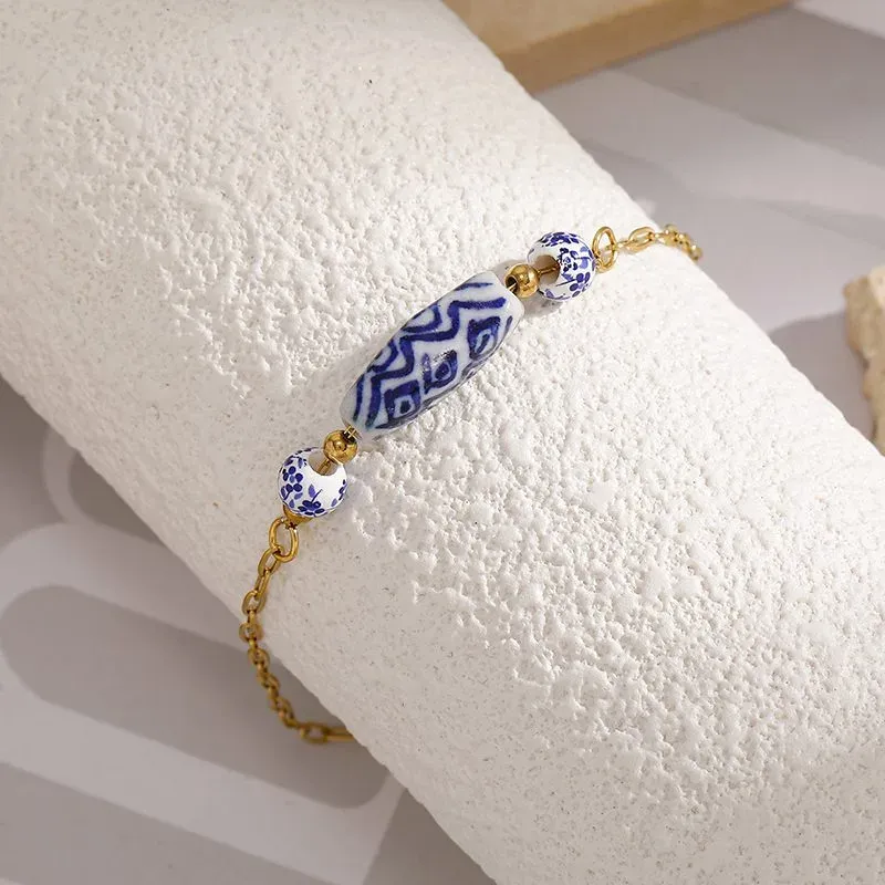 Ivanda Blue & White Bead Bracelet Gold Stainless Steel CH260911-5 - view 04