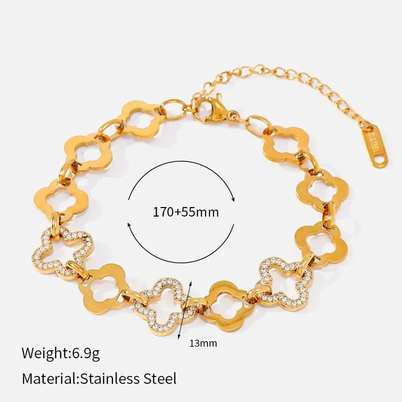 Ivanda Clover Link Bracelet Crystal Gold CHZRK616-1 - view 01