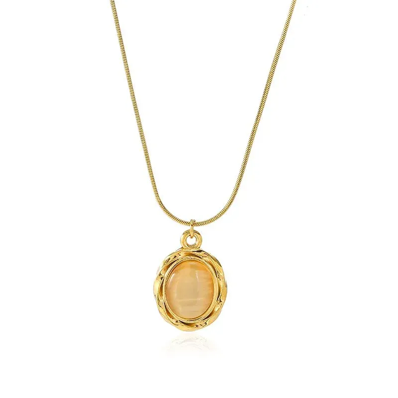 Ivanda Pink Stone Pendant Necklace Gold Snake Chain CHZRK616-33 - view 06