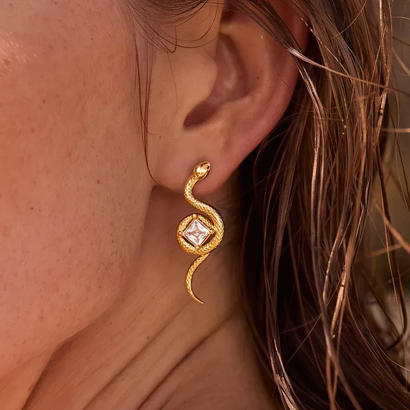 Ivanda Charm Drop Hoop Earrings Gold Stainless YHTSE-260504 - view 05