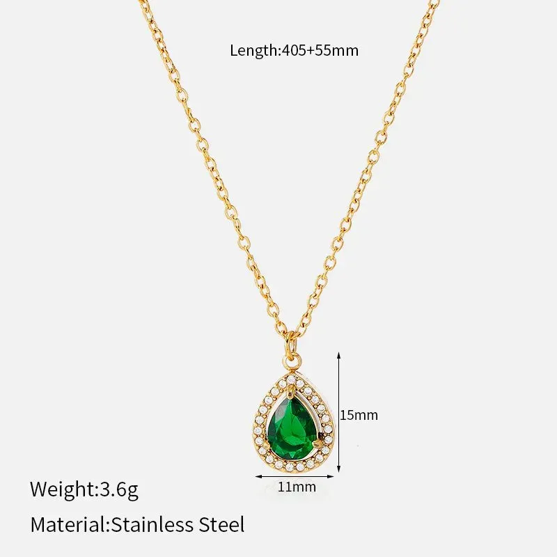 Ivanda Green Teardrop Pendant Necklace Gold CHZRK616-27 - view 01