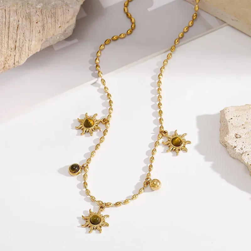 Ivanda Sun & Tiger's Eye Charm Necklace PVD 18K Gold Plated CH2602992-1 - view 04
