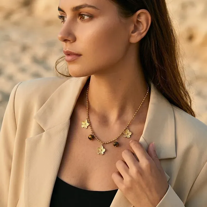 Ivanda Butterfly Charm Necklace Fleur-de-Lis Gold Stainless Steel CH2602992-3 - view 05