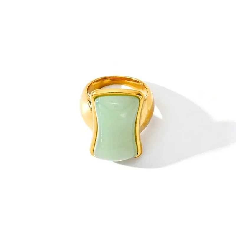 Ivanda Green Stone Dome Ring Gold Stainless Steel CH2602992-7 - view 05