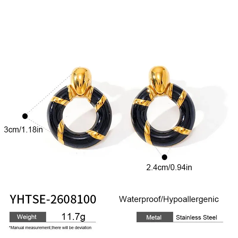 Ivanda Black Enamel Hoop Earrings with Gold Wrap YHTSE-2608100 - view 01