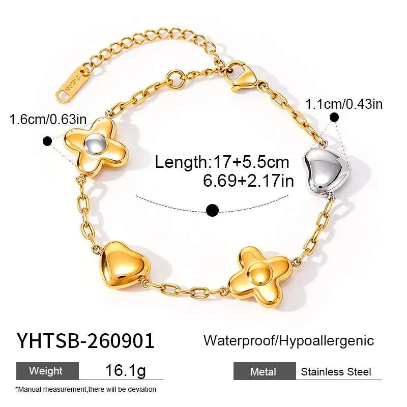 Ivanda Clover & Heart Charm Bracelet Two-Tone Gold YHTSB-260901 - view 01