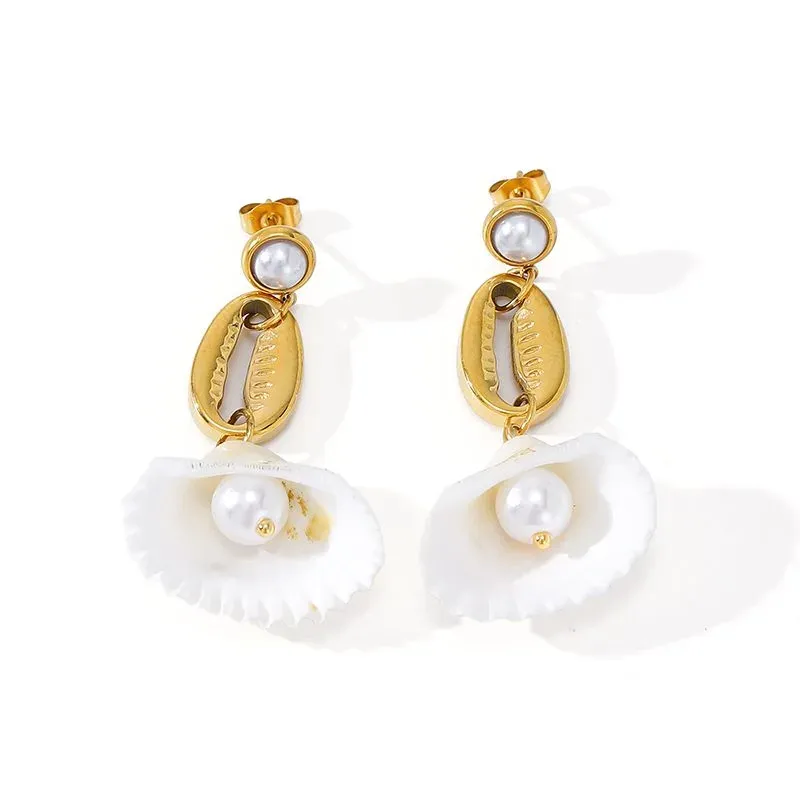 Ivanda Palm Tree Shell Drop Earrings Gold CHEH00783-1 - view 04