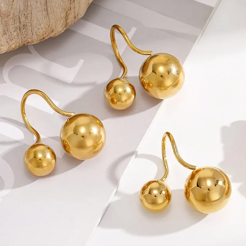 Ivanda Double Ball Drop Earrings Gold Stainless Steel CH1916 - view 06