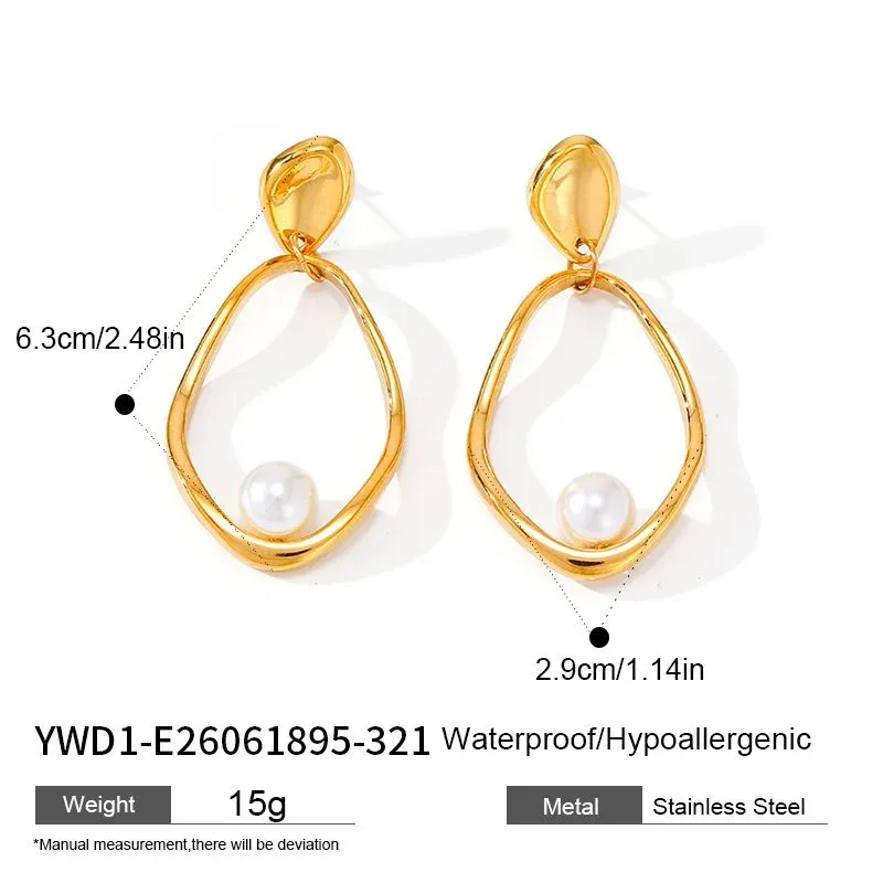 Ivanda Pearl Oval Hoop Earrings Large Gold Organic YWD1-E26061895-321 - view 01