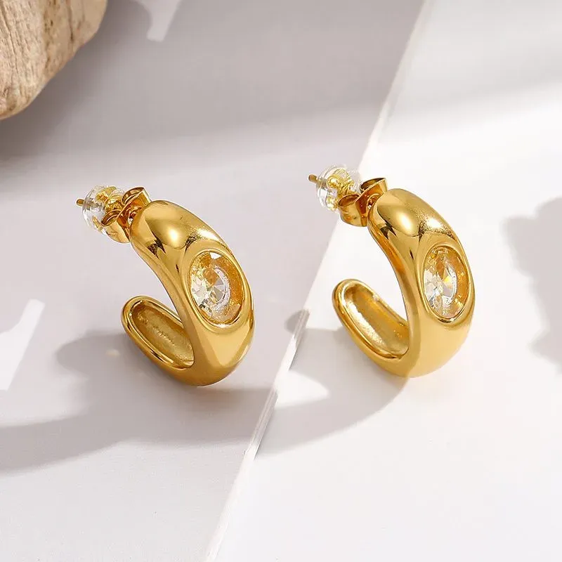 Ivanda Domed Crystal Hoop Earrings Gold CH968-4 - view 03