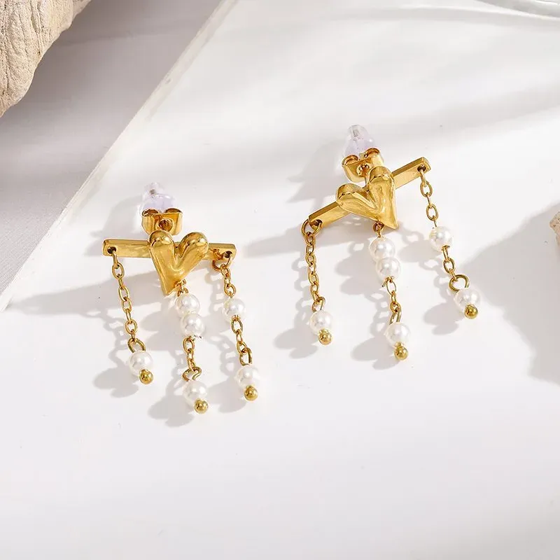 Ivanda Pearl Fringe Stud Earrings Gold Stainless YWD2-E26061918-311 - view 04