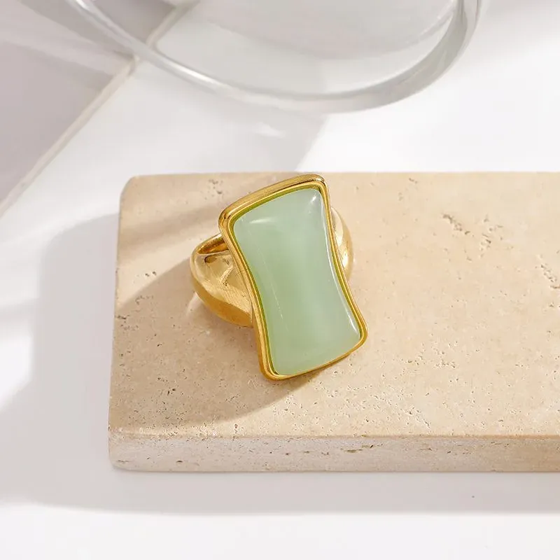 Ivanda Green Stone Dome Ring Gold Stainless Steel CH2602992-7 - view 04