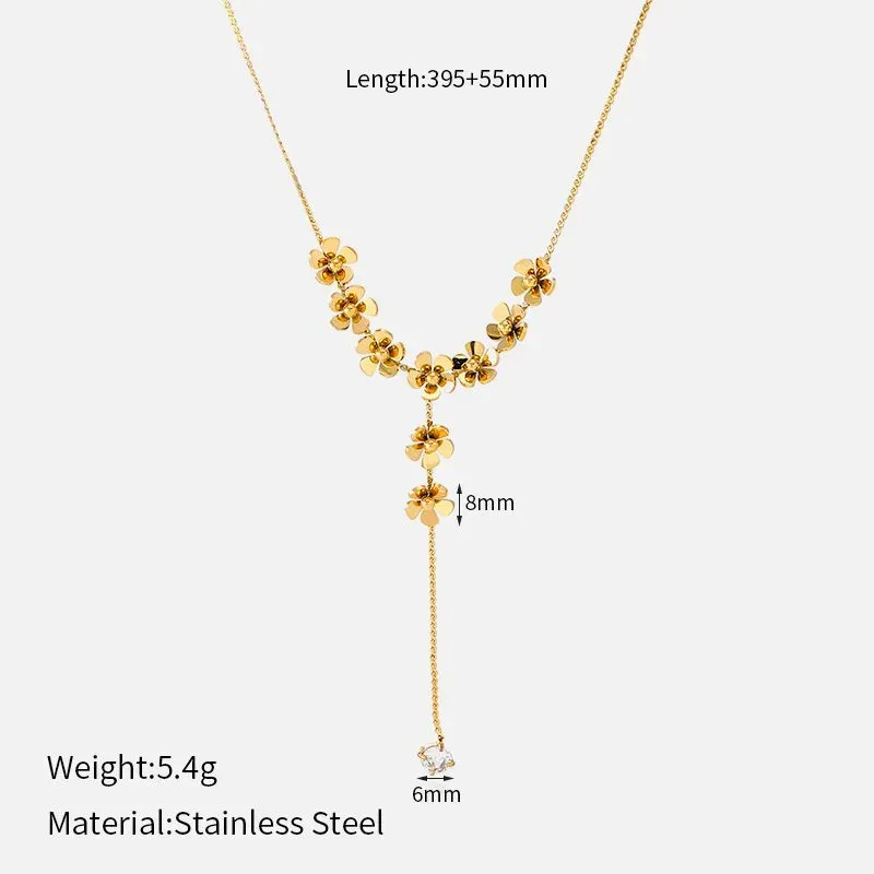 Ivanda Rose Station Lariat Necklace PVD 18K Gold Plated Stainless Steel CH1925 - view 04