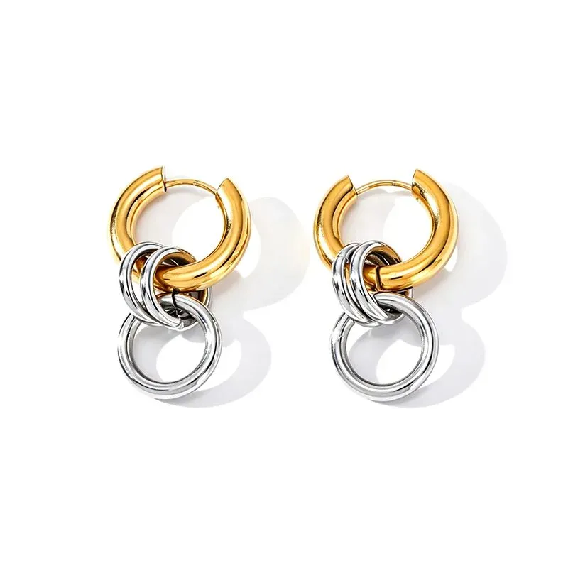 Ivanda Two-Tone Interlock Hoop Earrings Gold Silver YWD3-E26051860 - view 02