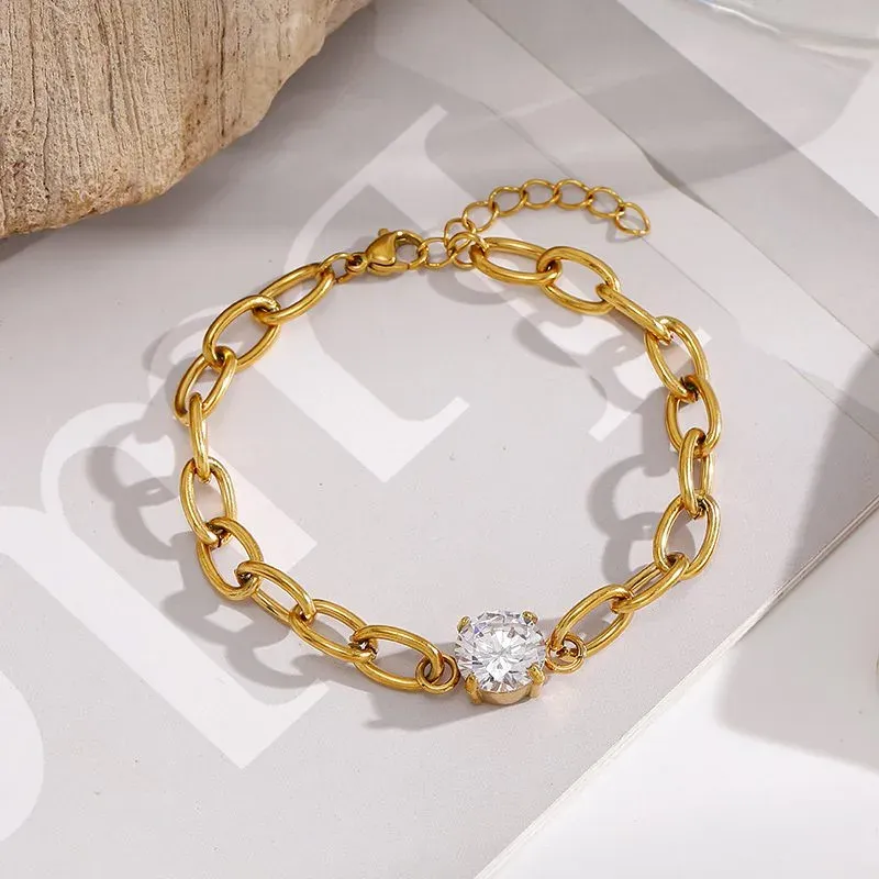 Ivanda Chunky Chain Bracelet Crystal Gold Stainless Steel YWD2-S2605405-B - view 04
