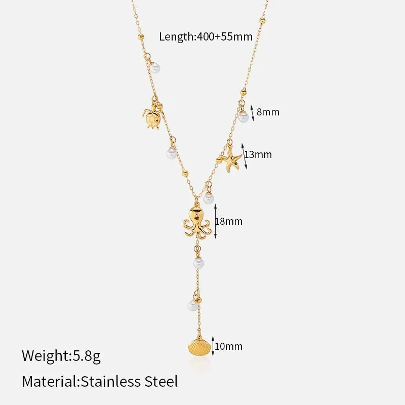 Ivanda Ocean Charm Lariat Necklace PVD 18K Gold Plated Stainless Steel CHXL02112-1 - view 01