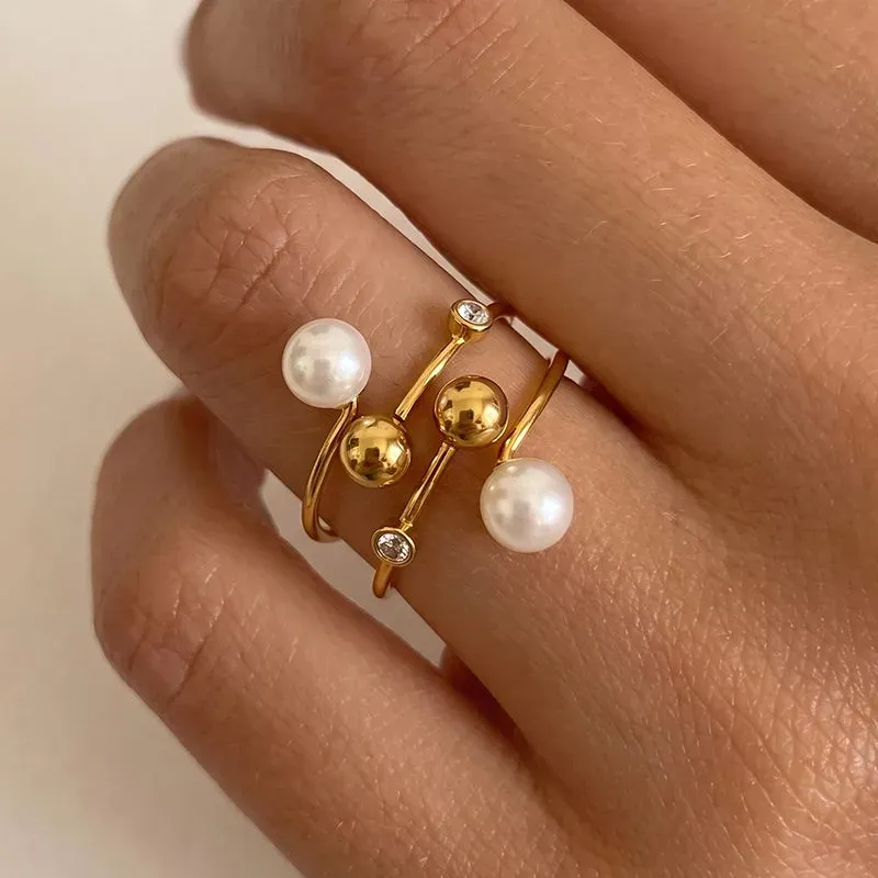 Ivanda Double Band Pearl Ring Gold Stainless Steel CH1932 - view 05