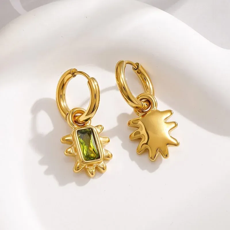 Ivanda Pink Stone Sunburst Hoop Earrings Gold YHTSE-260904 - view 04