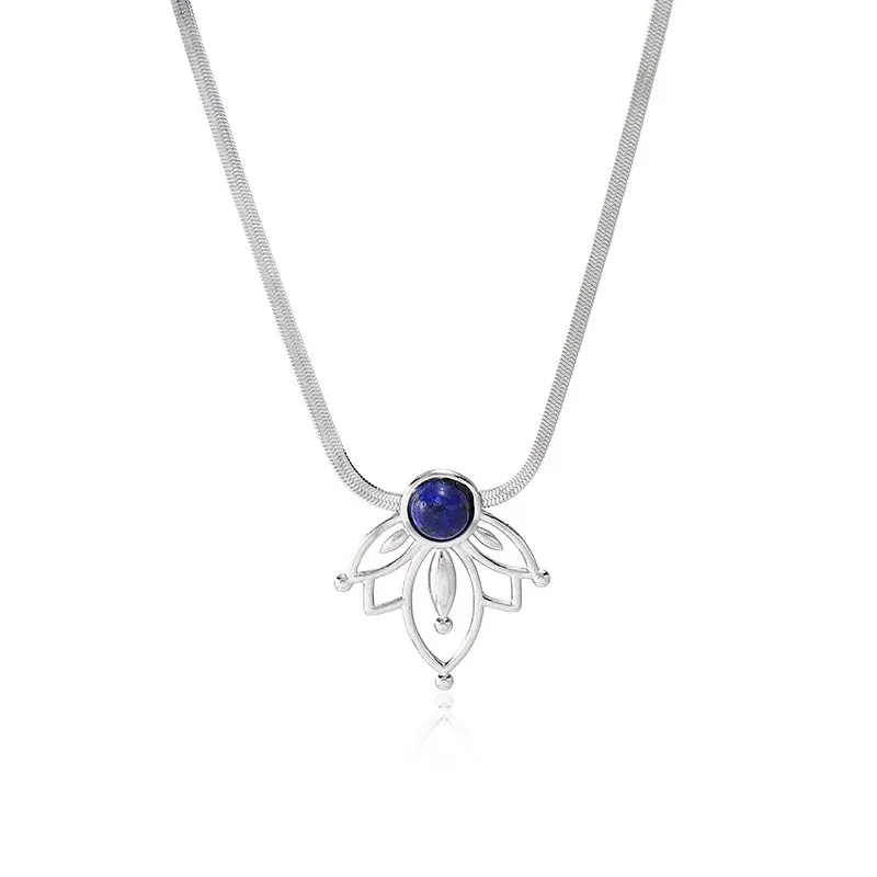 Ivanda Silver Lotus Lapis Necklace YWD2-S2504177-N - view 04