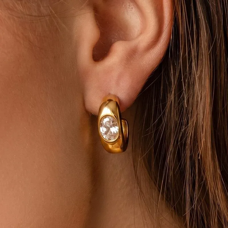 Ivanda Domed Crystal Hoop Earrings Gold CH968-4 - view 05