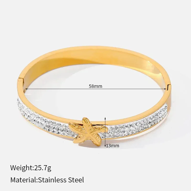 Ivanda Starfish Crystal Bangle PVD 18K Gold Plated Stainless Steel CHOB-1976-J-W - view 01