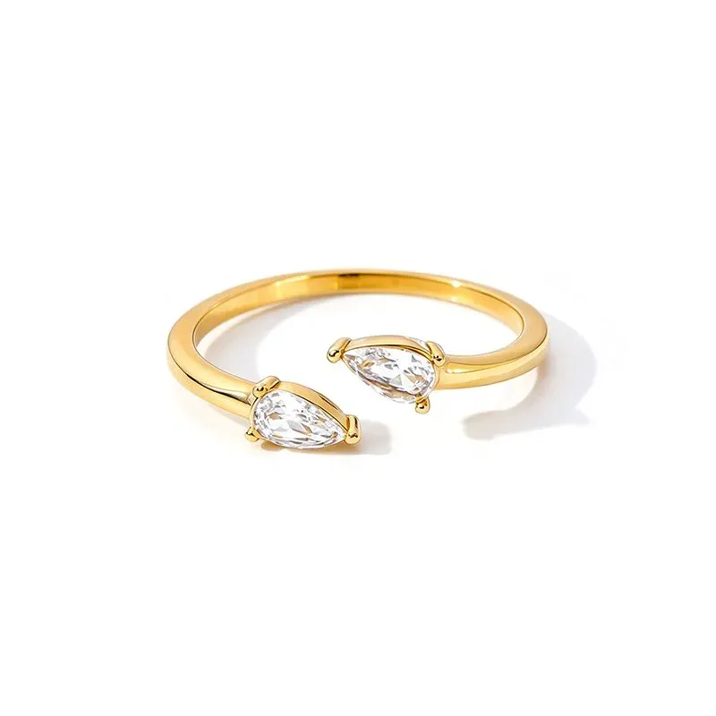 Ivanda Pear Crystal Open Ring Slim Gold Stainless YHTSR-260908 - view 04